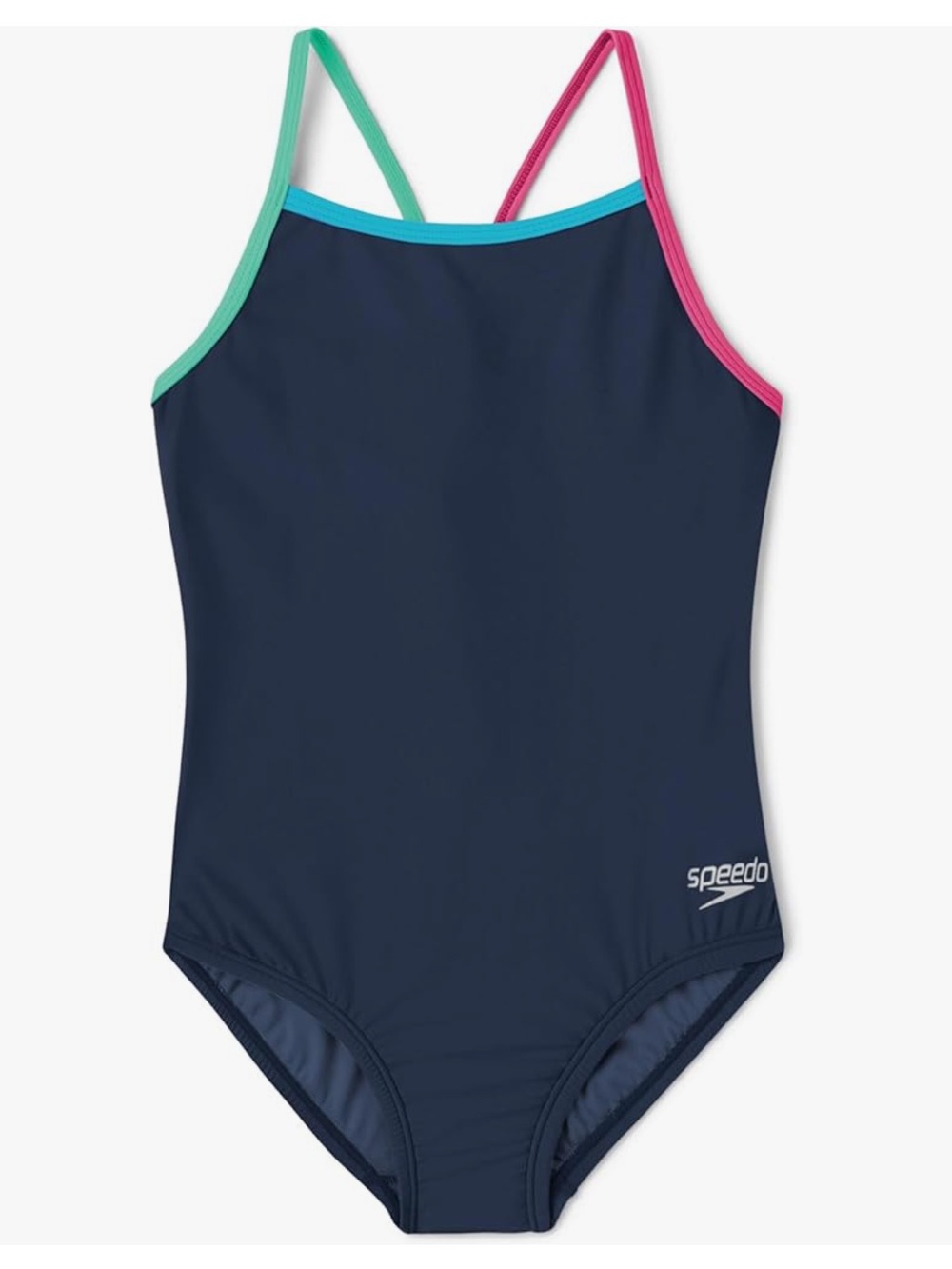 NWT Speedo Girls One Piece Swimsuit Navy Size 16 UPF 50+ Chlorine Resistant